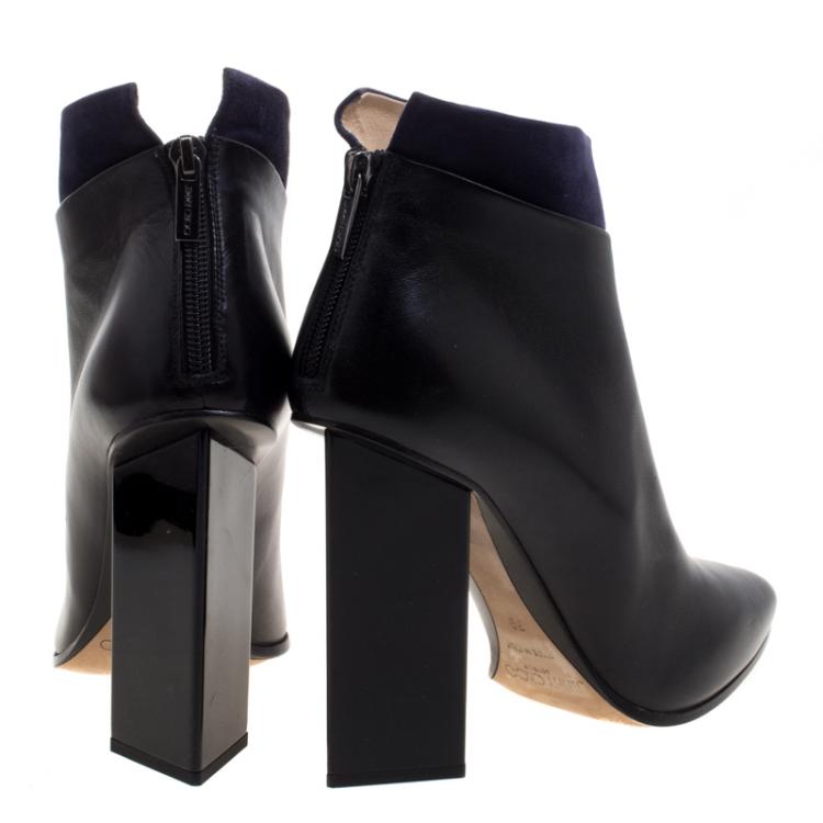 Pre Owned Jimmy Choo Black Leather and Blue Suede Legion Ankle Boots Size 39