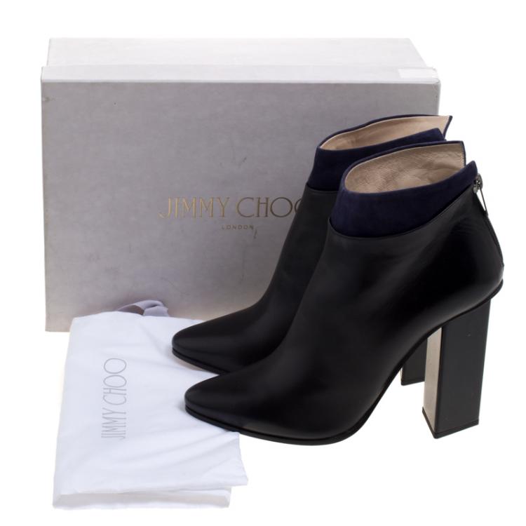 Pre Owned Jimmy Choo Black Leather and Blue Suede Legion Ankle Boots Size 39