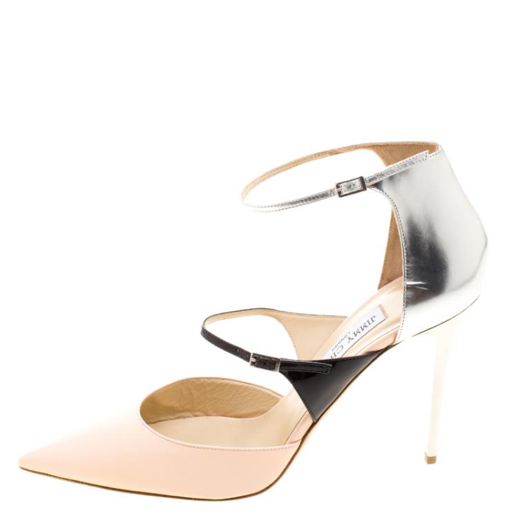 Pre Owned Jimmy Choo Tricolor Leather Typhoon Dual Strap Pointed Toe Pumps Size 42