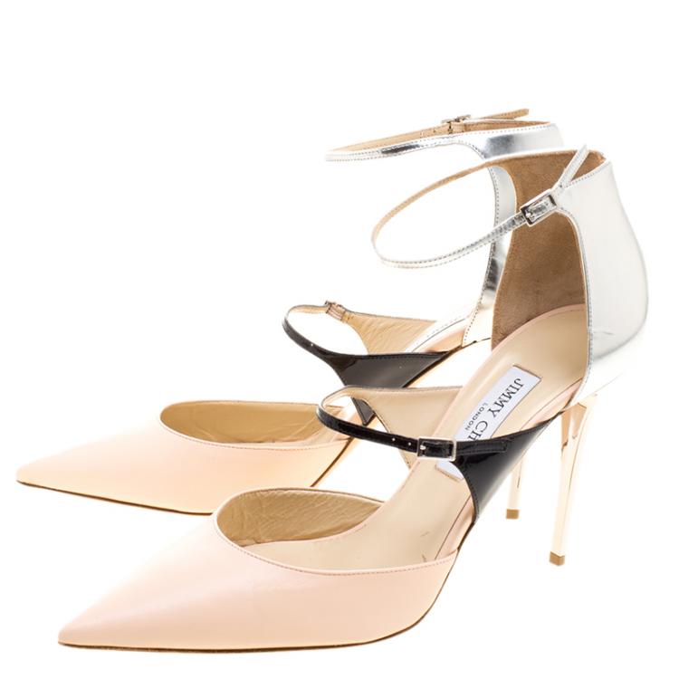 Pre Owned Jimmy Choo Tricolor Leather Typhoon Dual Strap Pointed Toe Pumps Size 42