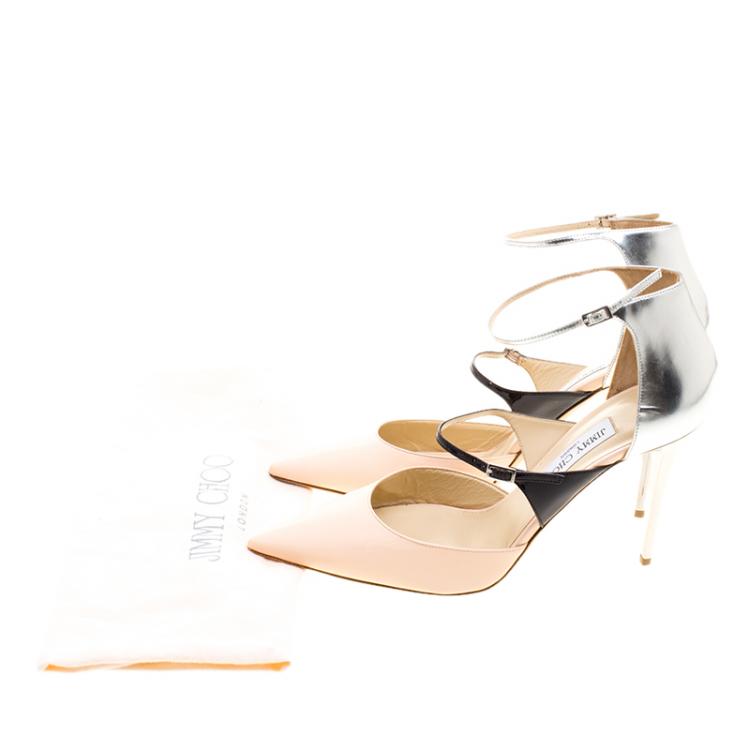 Pre Owned Jimmy Choo Tricolor Leather Typhoon Dual Strap Pointed Toe Pumps Size 42