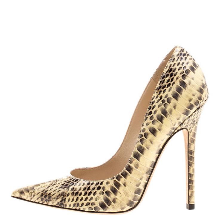 Pre Owned Jimmy Choo Two Tone Python Leather Anouk Pointed Toe Pumps Size 35.5