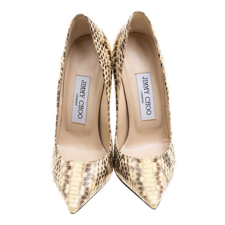 Pre Owned Jimmy Choo Two Tone Python Leather Anouk Pointed Toe Pumps Size 35.5