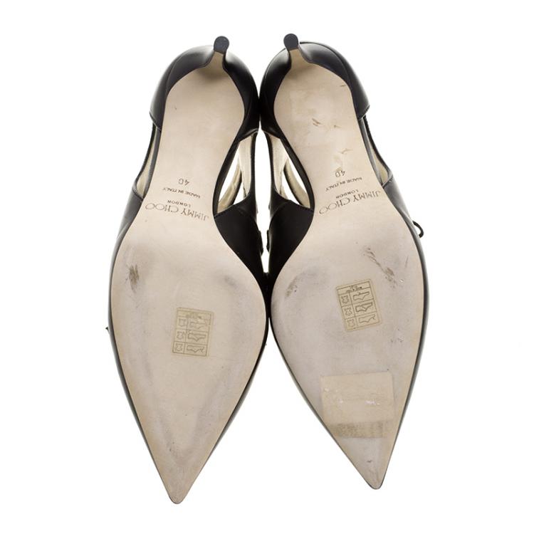 Pre Owned Jimmy Choo Black Leather and Embossed Snakeskin Dixon Cut Out Pointed Toe Pumps Size 40