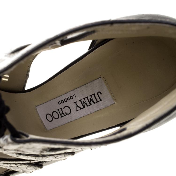 Pre Owned Jimmy Choo Black Leather and Embossed Snakeskin Dixon Cut Out Pointed Toe Pumps Size 40