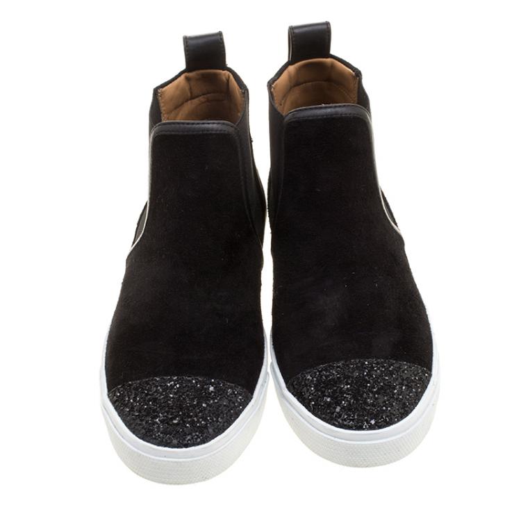 Pre Owned Jimmy Choo Black Suede and Leather Della High Top Sneakers Size 37.5