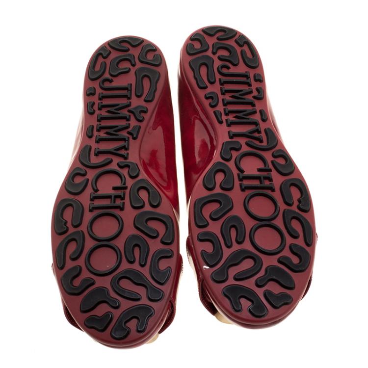 Pre Owned Jimmy Choo Red Patent Leather Morse Buckle Ballet Flats Size 36