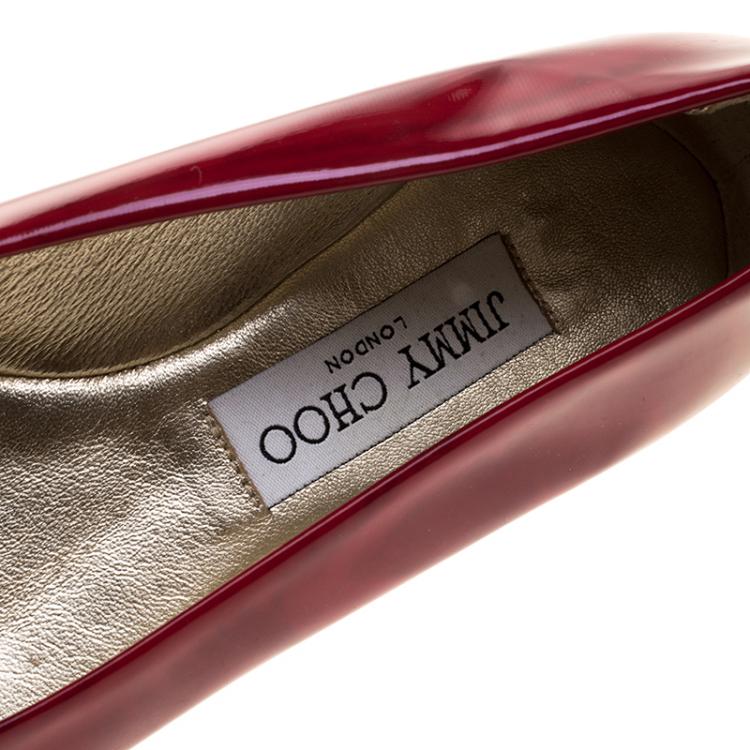 Pre Owned Jimmy Choo Red Patent Leather Morse Buckle Ballet Flats Size 36