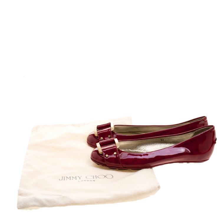 Pre Owned Jimmy Choo Red Patent Leather Morse Buckle Ballet Flats Size 36
