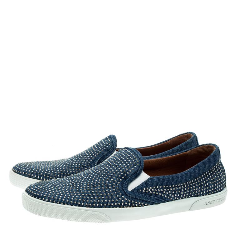 مملوكة مسبقًا Jimmy Choo Blue Denim Micro Studded Demi Slip On Sneakers Size 42