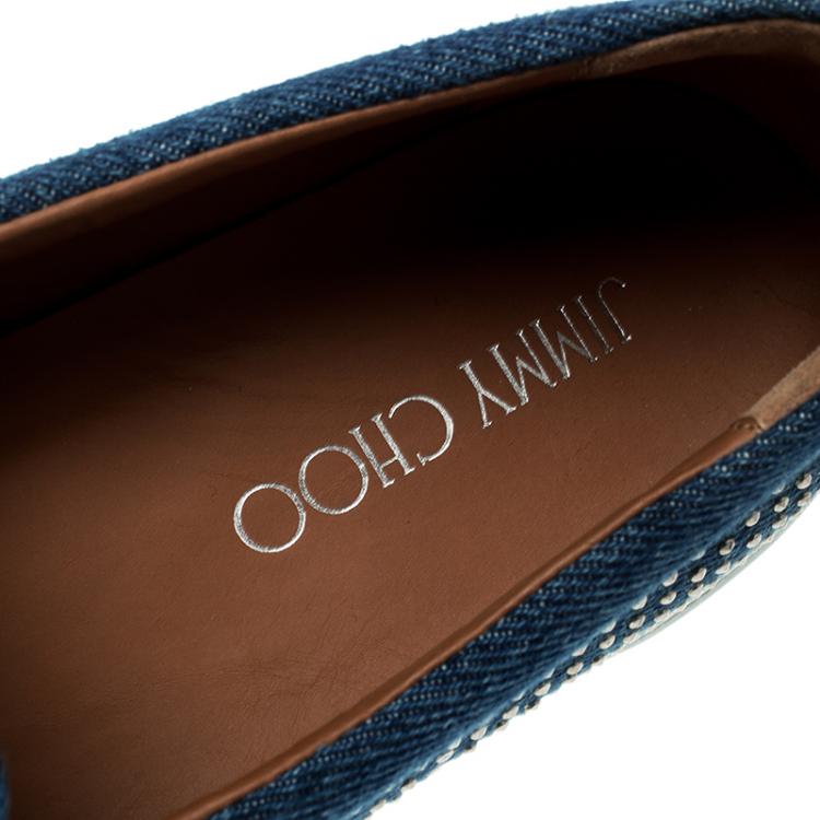 مملوكة مسبقًا Jimmy Choo Blue Denim Micro Studded Demi Slip On Sneakers Size 42