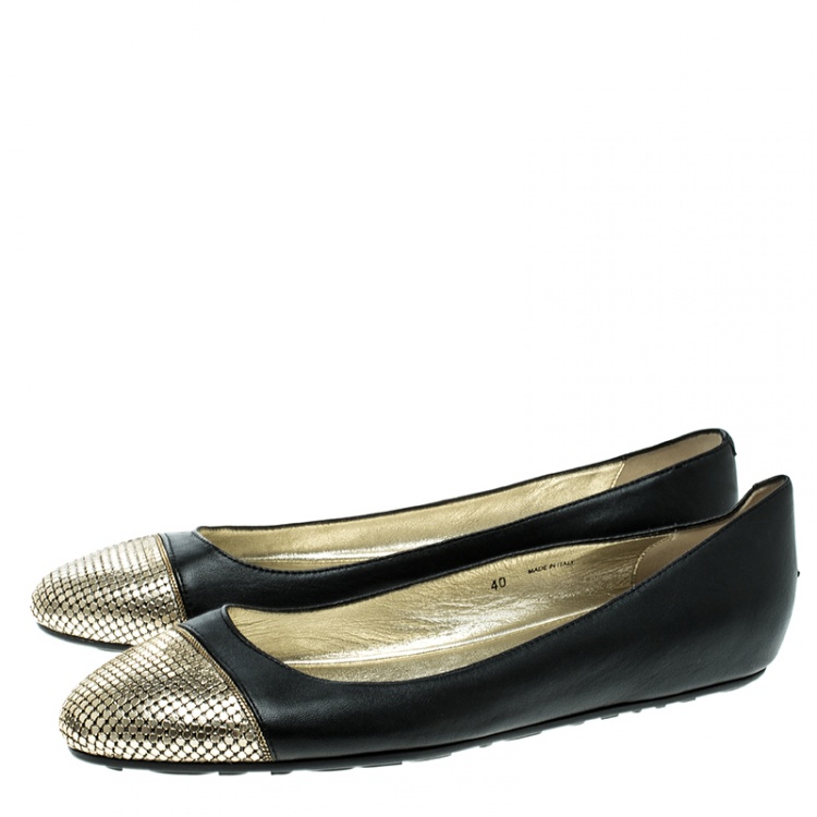 مملوكة مسبقًا Jimmy Choo Black Leather Waine Embellished Cap Toe Ballet Flats Size 40