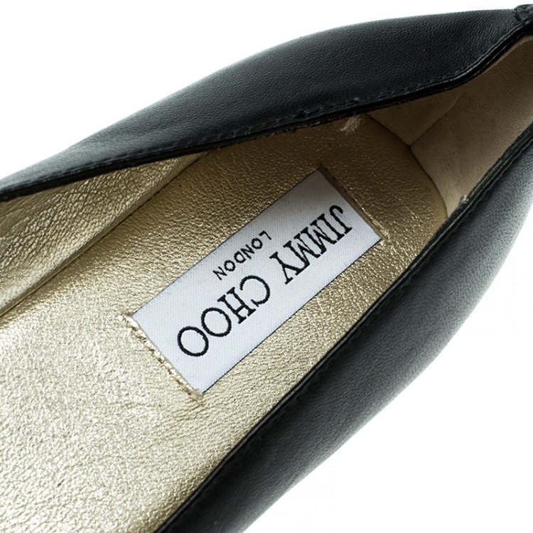 مملوكة مسبقًا Jimmy Choo Black Leather Waine Embellished Cap Toe Ballet Flats Size 40
