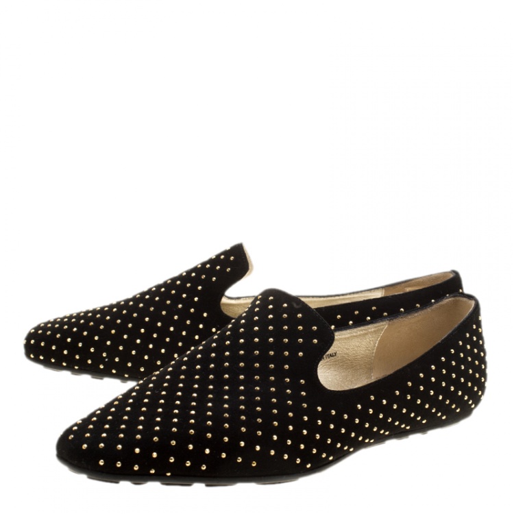 Pre Owned Jimmy Choo Black Studded Wheel Smoking Slippers Size 36.5