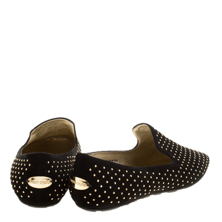 Pre Owned Jimmy Choo Black Studded Wheel Smoking Slippers Size 36.5
