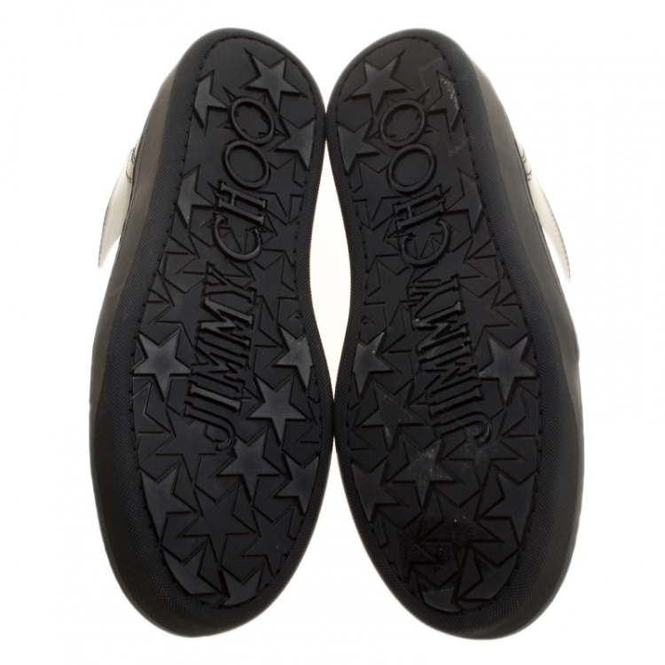Pre Owned Jimmy Choo Black and Silver Leather Boston Slip On Sneakers Size 35.5