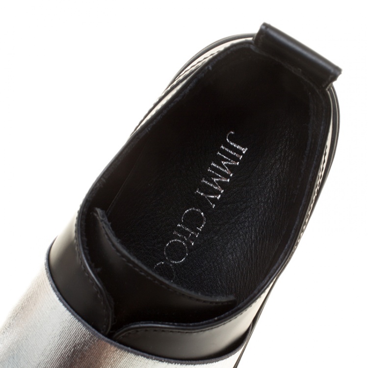 Pre Owned Jimmy Choo Black and Silver Leather Boston Slip On Sneakers Size 35.5