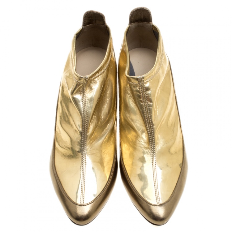 Pre Owned Jimmy Choo Metallic Gold Leather and PVC Dierdre Ankle Boots Size 37