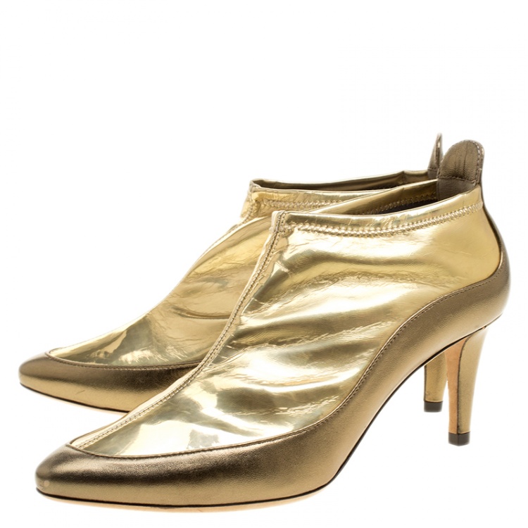 Pre Owned Jimmy Choo Metallic Gold Leather and PVC Dierdre Ankle Boots Size 37