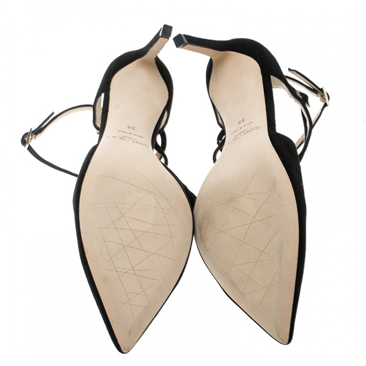 Pre Owned Jimmy Choo Black Suede Lancer Ankle Strap Pointed Toe Pumps Size 38
