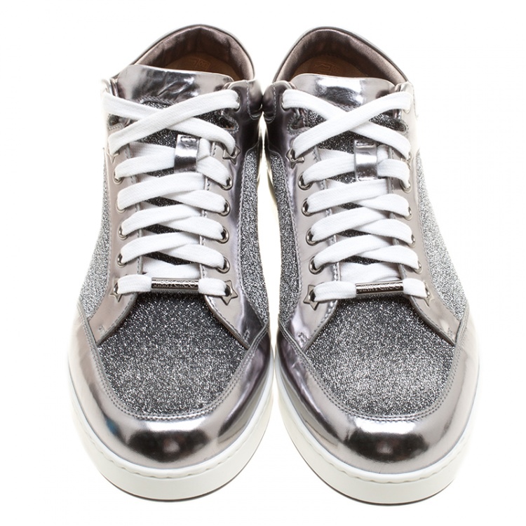 Pre Owned Jimmy Choo Metallic Grey Mesh and Leather Miami Sneakers Size 40