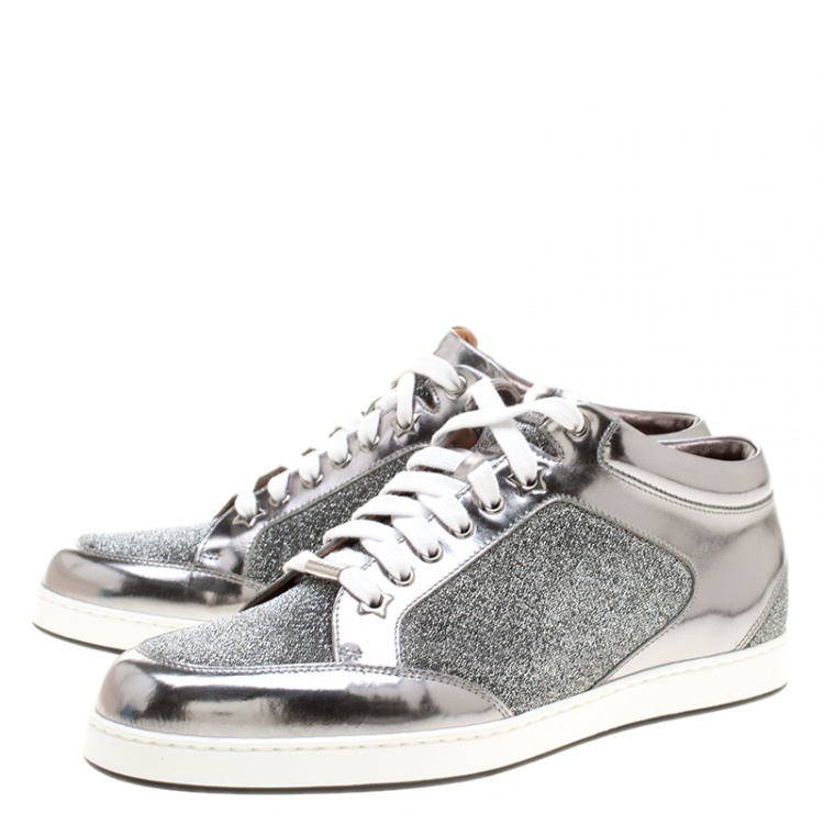 Pre Owned Jimmy Choo Metallic Grey Mesh and Leather Miami Sneakers Size 40