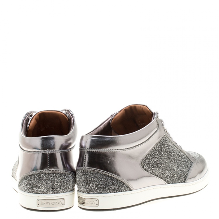 Pre Owned Jimmy Choo Metallic Grey Mesh and Leather Miami Sneakers Size 40