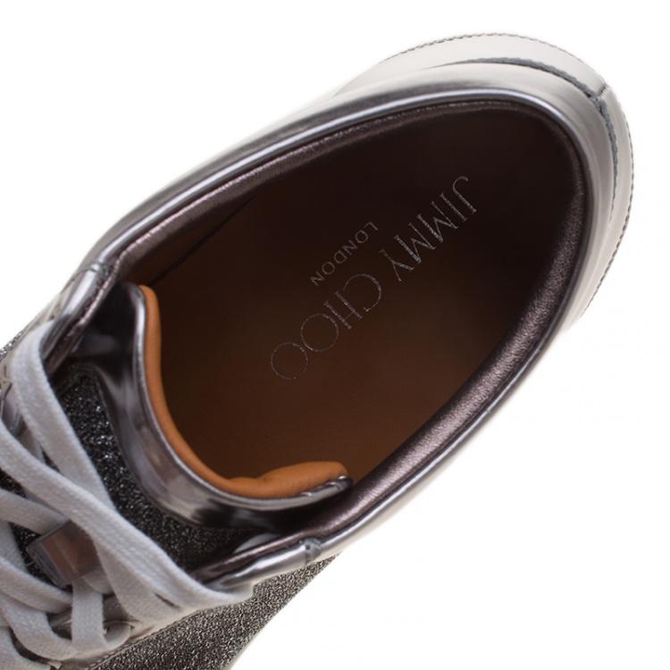 Pre Owned Jimmy Choo Metallic Grey Mesh and Leather Miami Sneakers Size 40