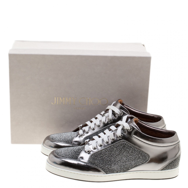 Pre Owned Jimmy Choo Metallic Grey Mesh and Leather Miami Sneakers Size 40