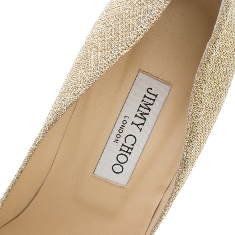 Pre Owned Jimmy Choo Metallic Gold Lamè Glitter Fabric Mamey Crystal Embellished Pointed Toe Pumps Size 42