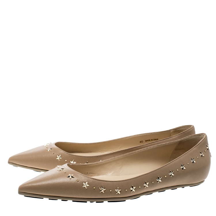 Pre Owned Jimmy Choo Beige Leather Windsor Star Embellished Pointed Toe Flats Size 40