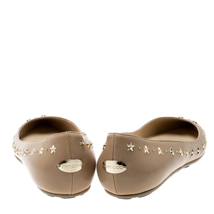 Pre Owned Jimmy Choo Beige Leather Windsor Star Embellished Pointed Toe Flats Size 40
