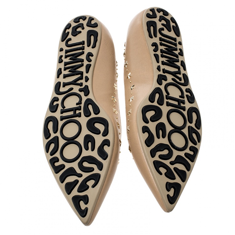 Pre Owned Jimmy Choo Beige Leather Windsor Star Embellished Pointed Toe Flats Size 40