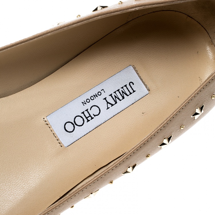 Pre Owned Jimmy Choo Beige Leather Windsor Star Embellished Pointed Toe Flats Size 40