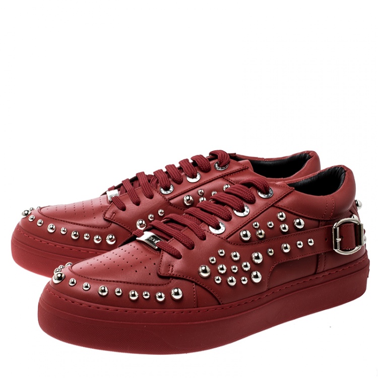 Pre Owned Jimmy Choo Red Studded Leather Roman Sneakers Size 42