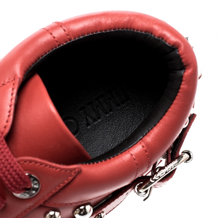Pre Owned Jimmy Choo Red Studded Leather Roman Sneakers Size 42