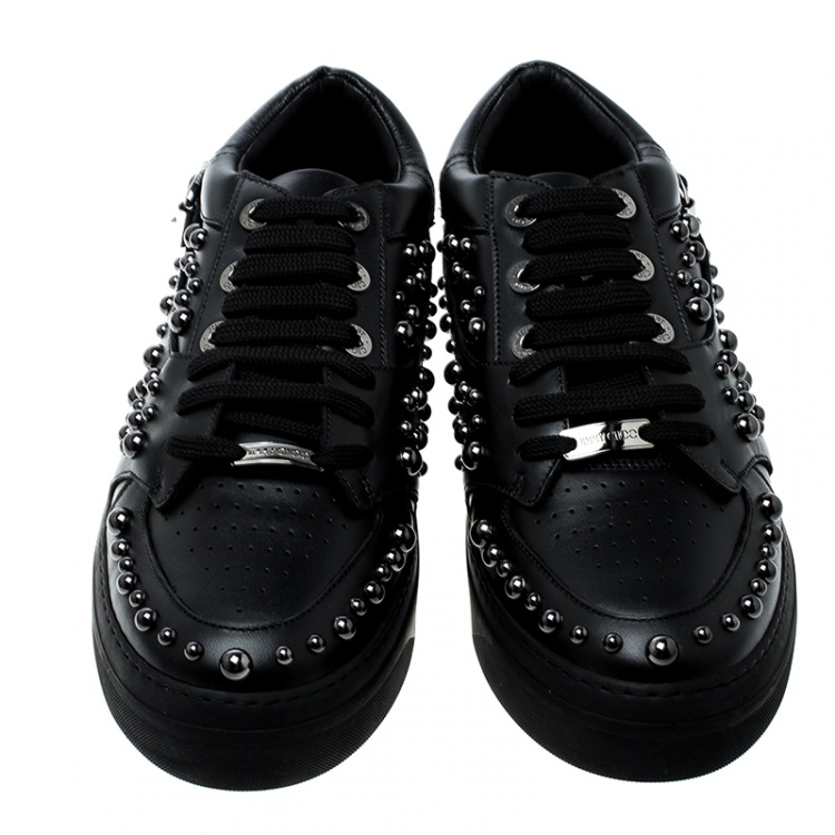 Pre Owned Jimmy Choo Black Studded Leather Roman Sneakers Size 42