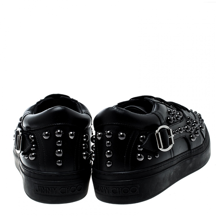 Pre Owned Jimmy Choo Black Studded Leather Roman Sneakers Size 42