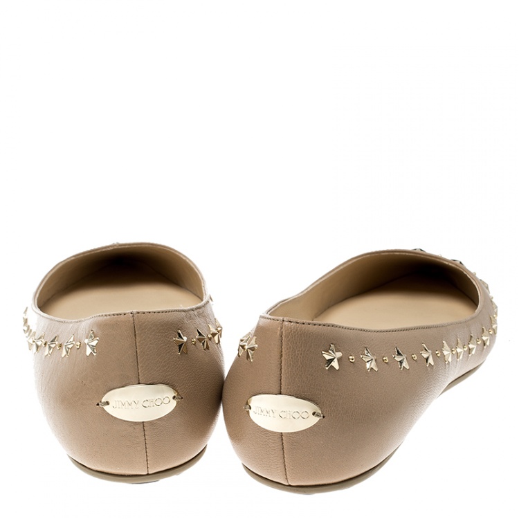 Pre Owned Jimmy Choo Beige Leather Windsor Star Embellished Pointed Toe Flats Size 37.5
