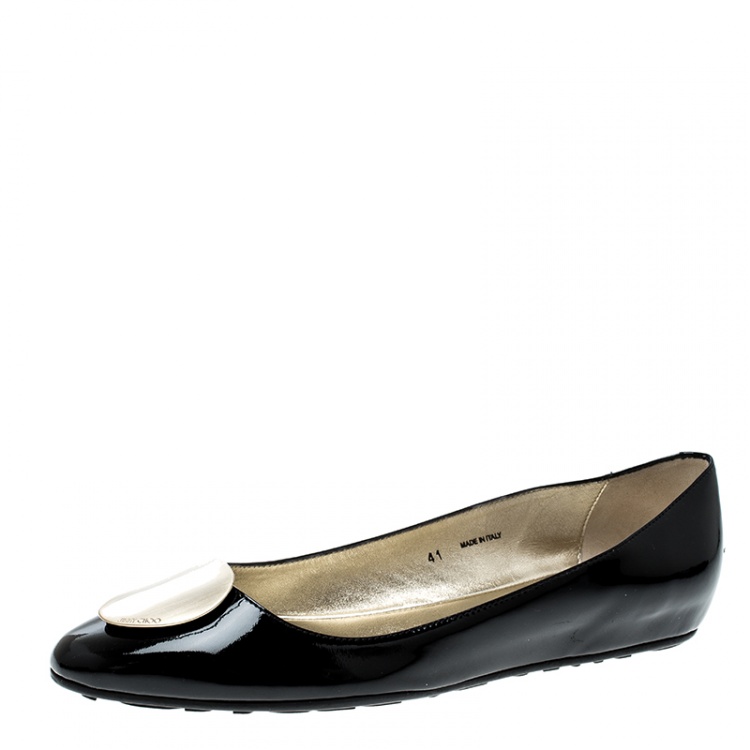 Pre Owned Jimmy Choo Black Patent Leather Wray Flats Size 41