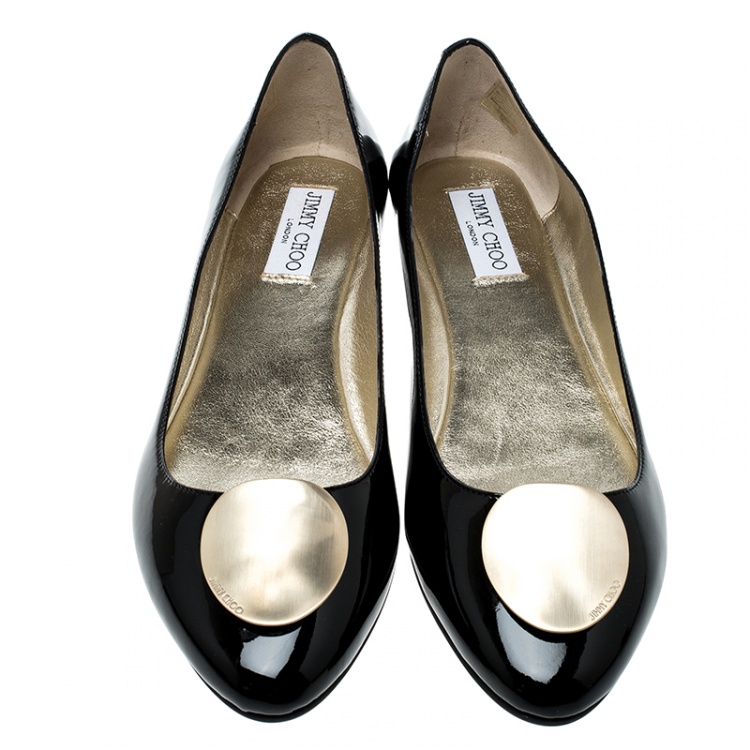 Pre Owned Jimmy Choo Black Patent Leather Wray Flats Size 41