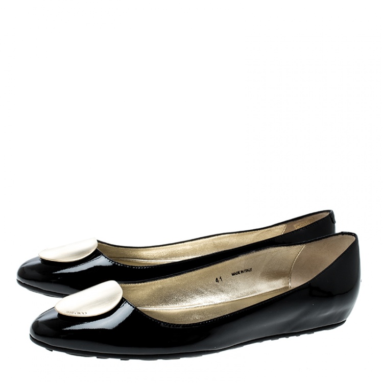 Pre Owned Jimmy Choo Black Patent Leather Wray Flats Size 41