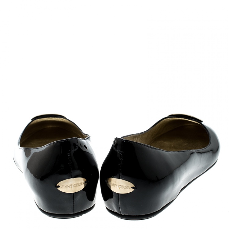 Pre Owned Jimmy Choo Black Patent Leather Wray Flats Size 41
