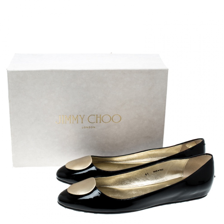 Pre Owned Jimmy Choo Black Patent Leather Wray Flats Size 41