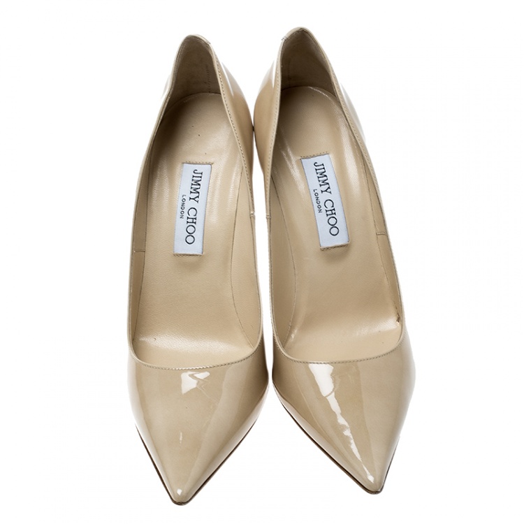 Pre Owned Jimmy Choo Beige Patent Leather Abel Pointed Toe Pumps Size 41