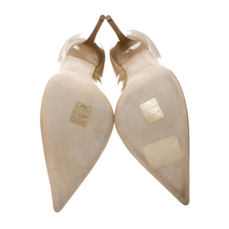 Pre Owned Jimmy Choo Beige Patent Leather Abel Pointed Toe Pumps Size 41
