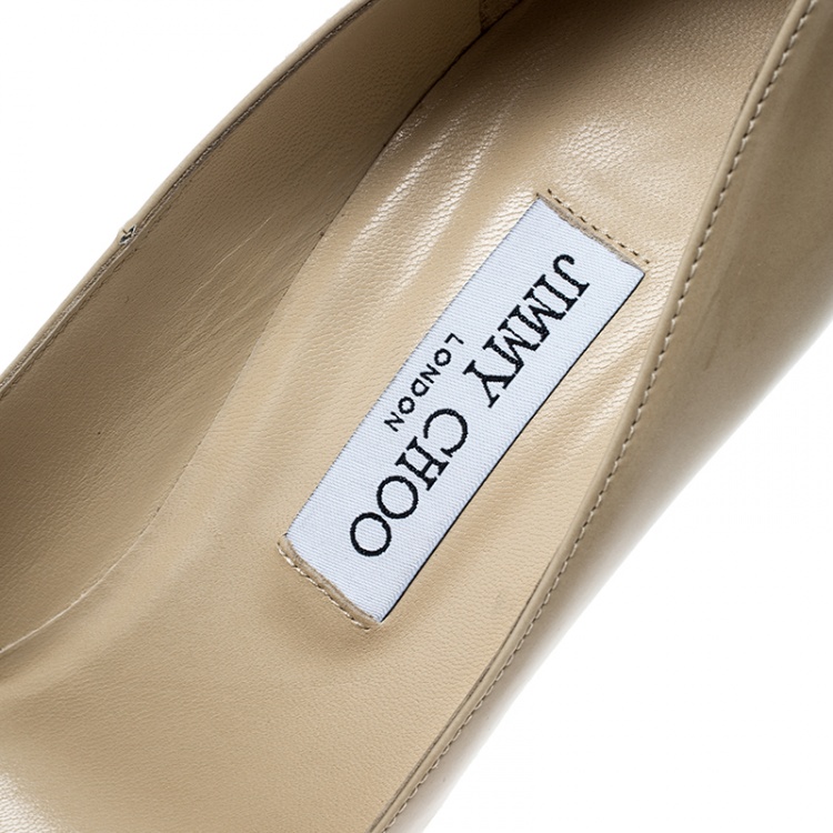 Pre Owned Jimmy Choo Beige Patent Leather Abel Pointed Toe Pumps Size 41