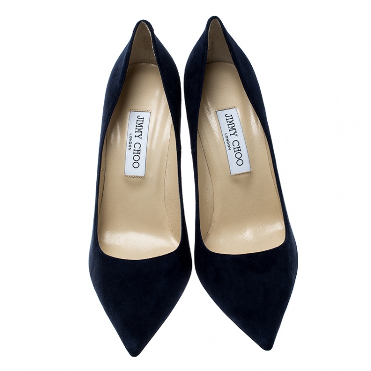 Pre Owned Jimmy Choo Navy Blue Suede Abel Pointed Toe Pumps Size 41