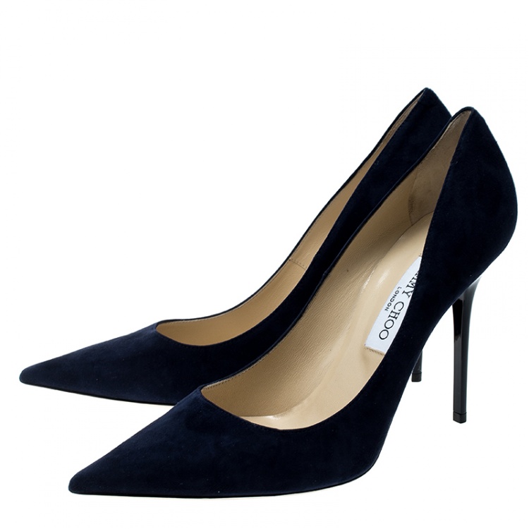 Pre Owned Jimmy Choo Navy Blue Suede Abel Pointed Toe Pumps Size 41