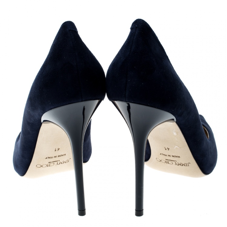 Pre Owned Jimmy Choo Navy Blue Suede Abel Pointed Toe Pumps Size 41